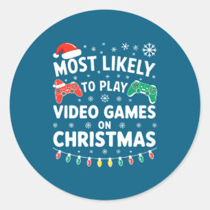 Mest sannolikt att spela tv-spel på jultröja runt klistermärke