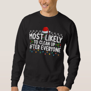 Mest sannolikt att städa upp efter alles jul lång ärmad tröja