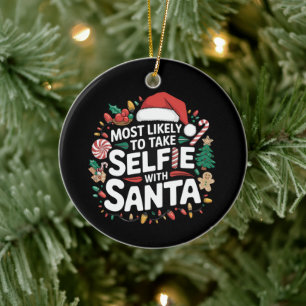 Mest sannolikt att ta selfie med tomte familj Xmas Julgransprydnad Keramik