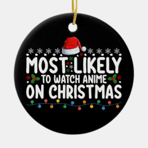 Mest sannolikt att titta på anime på julfamiljen julgransprydnad keramik