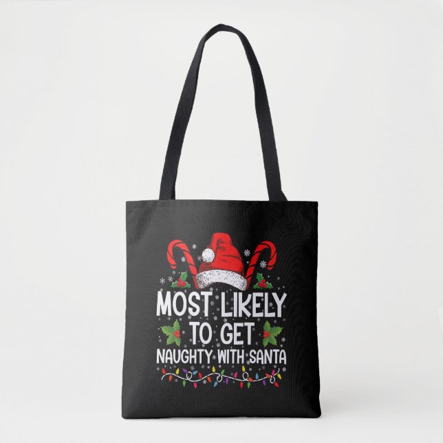 Mest sannolikt att vara busig med tomte julen tygkasse (Framsida)