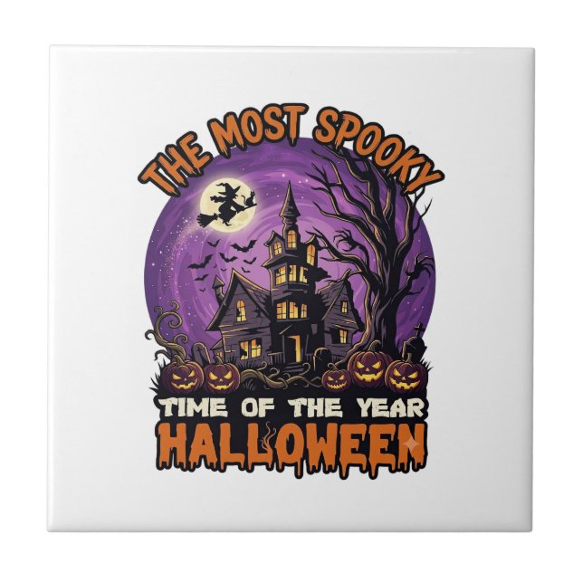 Mest Skräckinjagande Halloween Spökhus Häxa Pumpa Kakelplatta (Framsidan)