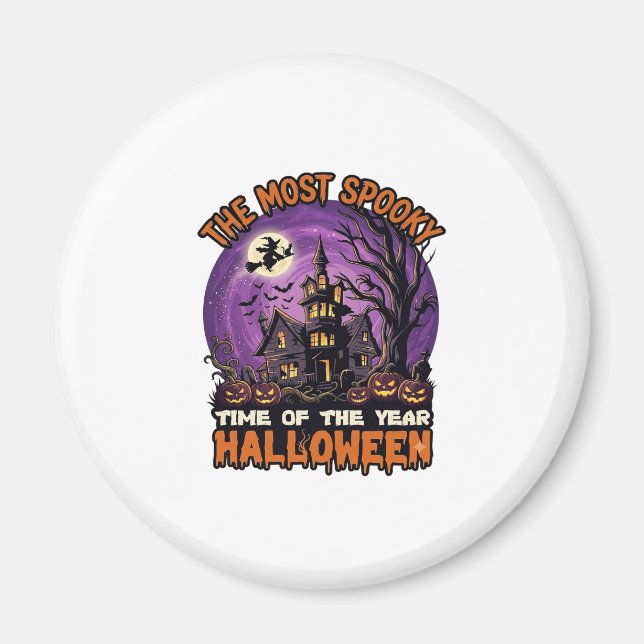 Mest Skräckinjagande Halloween Spökhus Häxa Pumpa Magnet (Framsidan)