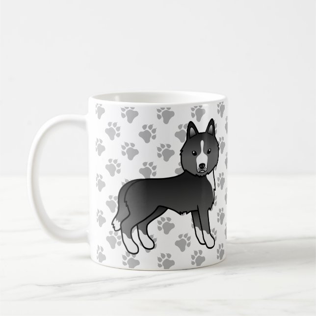 Mest svart sibirisk husky-figur hund & tassar kaffemugg (Vänster)