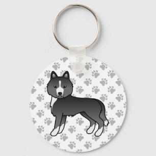 Mest svart sibirisk husky-figur hund & tassar nyckelring