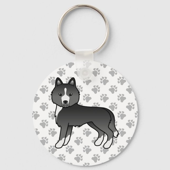 Mest svart sibirisk husky-figur hund & tassar nyckelring (Framsida)