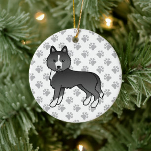 Mest svart sibirisk husky söt tecknad hund julgransprydnad keramik