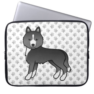 Mest svart sibirisk husky söt tecknad hund laptop fodral