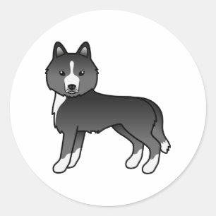 Mest svart sibirisk husky söt tecknad hund runt klistermärke