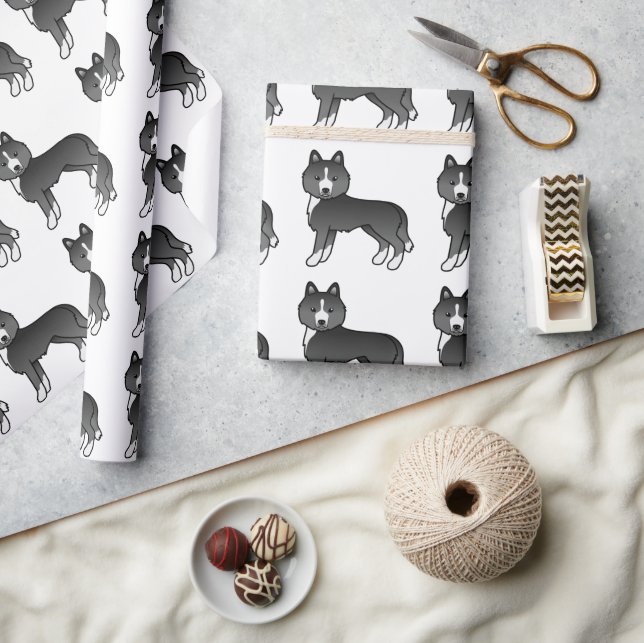 Mest svart sibirisk husky sött hundmönster presentpapper (Hantverk)