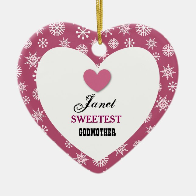 Mest sweetest gudmorSnowflakemönster och hjärta Julgransprydnad Keramik (Framsidan)