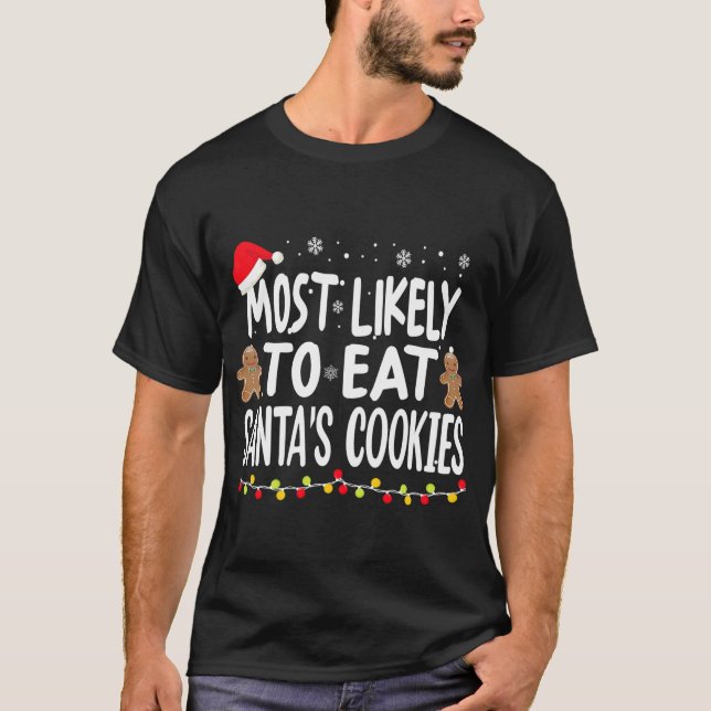 Mest trolig att äta jultomtens kakaofunna familj t shirt (Framsida)