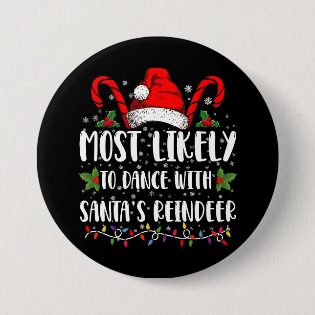 Mest trolig att dansa med jultomtens renfamilj knapp (Framsida)