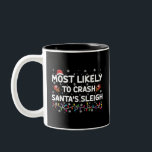 Mest trolig att krossa Santas Sleigh Funny jul Två-Tonad Mugg<br><div class="desc">Mest trolig att krascha jultomtens vackra Helgdag</div>