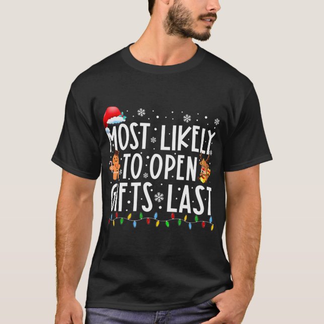 Mest troliga att öppna presenter i den senaste fin t shirt (Framsida)
