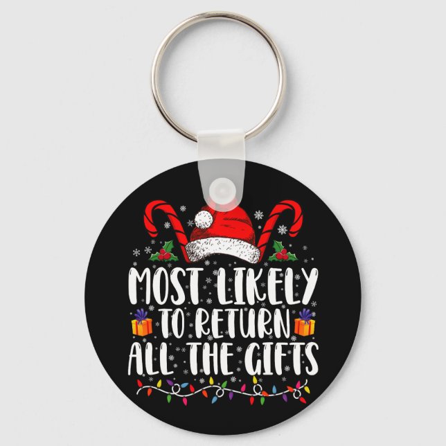 Mest troligt att alla julklappar kommer tillbaka nyckelring (Framsida)