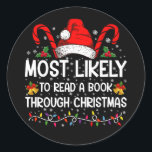 Mest troligt att man läser ett Bok under jul Runt Klistermärke<br><div class="desc">Mest troligt att man läser ett Bok genom julklapp i Julafton</div>