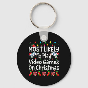 Mest troligt att spela videospel i julfamiljen nyckelring