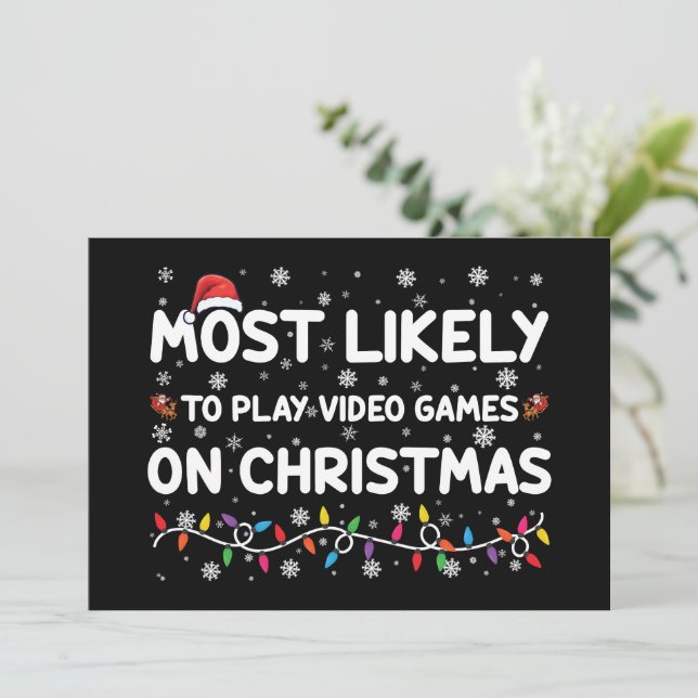 Mest troligt att spela videospel i julspel inbjudningar (Stående Fram)