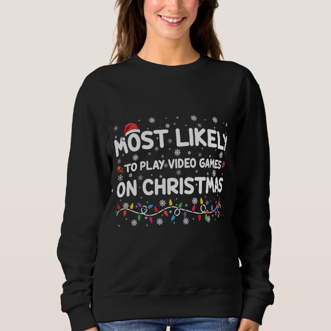 Mest troligt att spela videospel i julspel t shirt (Framsida)
