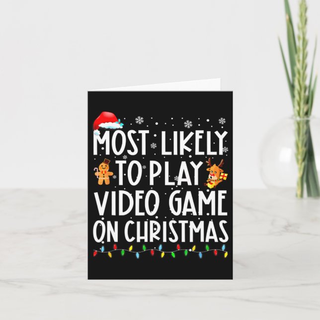 Mest troligt att spela videospel i jultomten kort (Framsida)