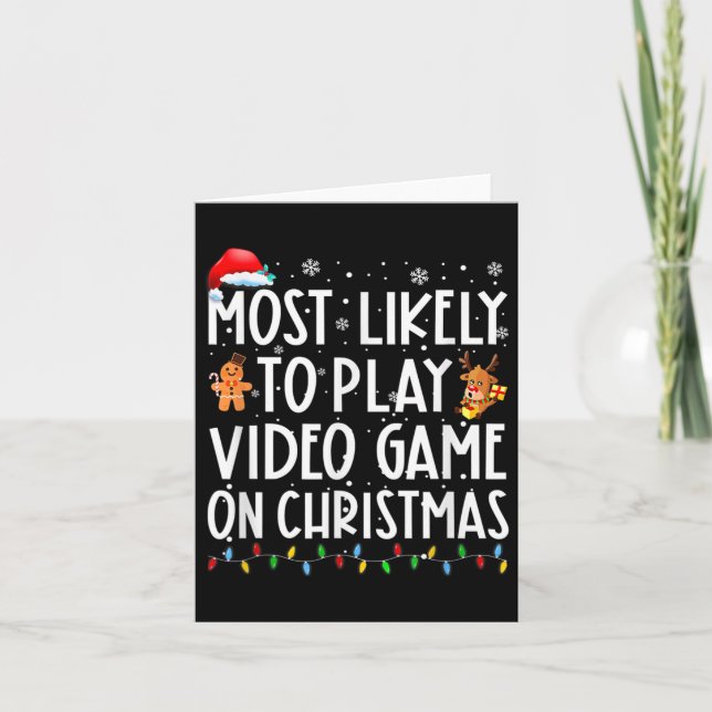 Mest troligt att spela videospel i jultomten kort (Framsida)