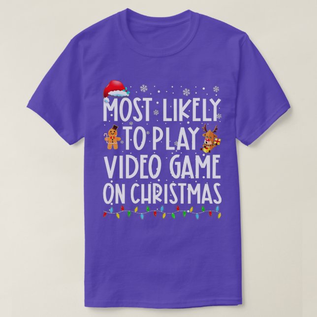 Mest troligt att spela videospel i jultomten t shirt (Design framsida)
