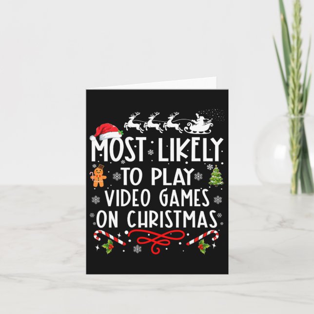 Mest troligt att spela videospel på julfamn kort (Framsida)