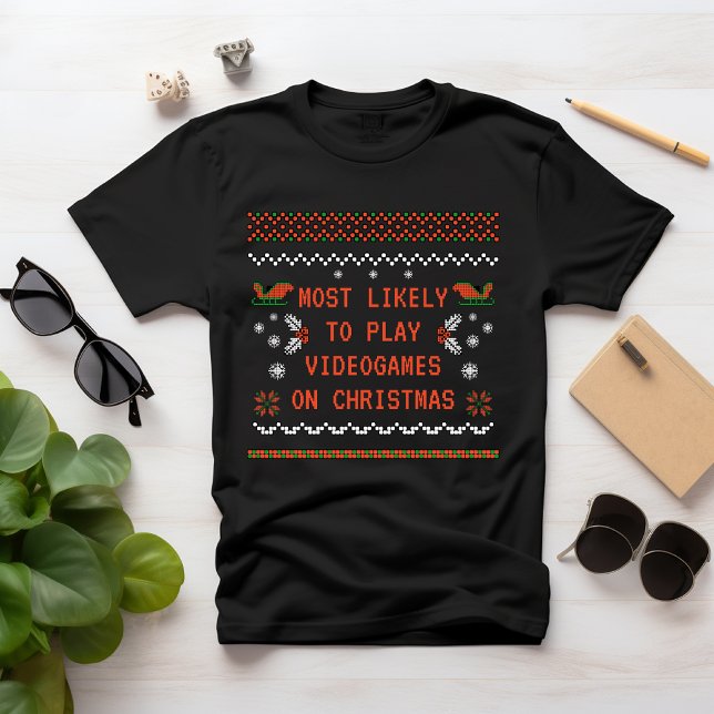 Mest troligt att VIDEOGAMES SPELS PÅ CHRISTMAS T Shirt (Skapare uppladdad)
