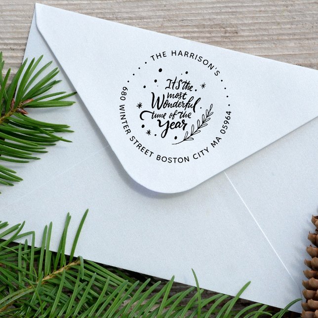 Mest underbara år Adress Stämpel (It's The Most Wonderful Time Of The Year Return Address Rubber Stamp)