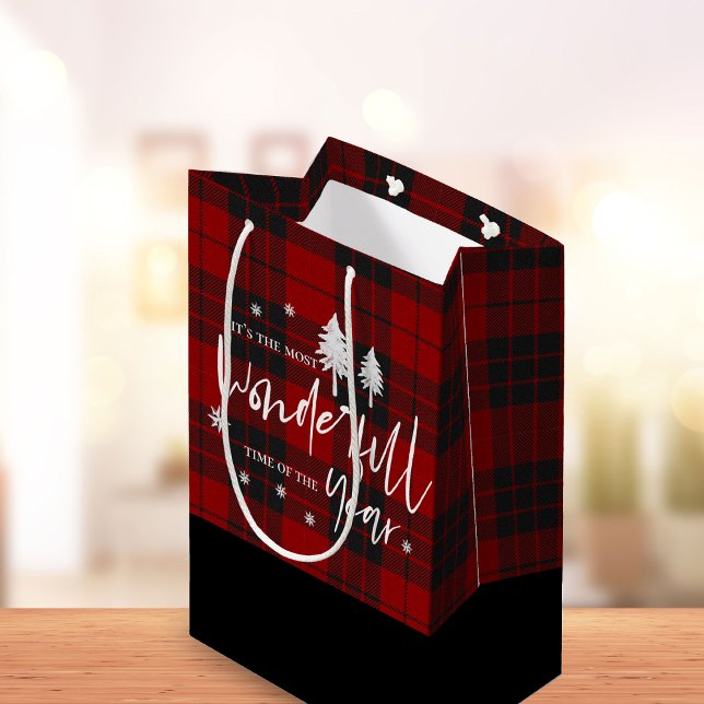Mest underbara årstider, röd julafton (Most Wonderful Time of Year Red Plaid Christmas Medium Gift Bag)