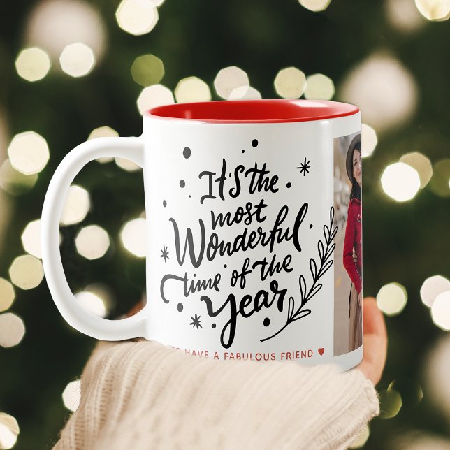Mest underbara julfoto med bästa vänner Två-Tonad mugg (Most Wonderful Time Christmas Best Friend Photo Two-Tone Coffee Mug)