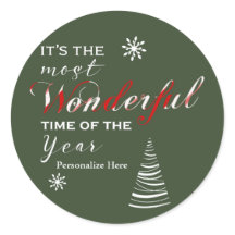 MEST UNDERBARA TID Grön Röd Kort Jul Sticker