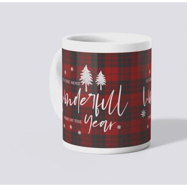 Mest Underbara Tid På Året Rutmönster Jul Kaffemugg (Most Wonderful Time Of The Year Plaid Christmas Coffee Mug)
