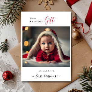 Mest vacker Gift Baby: Första julfotfoto Julkort