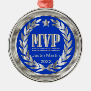 Mest värdefull Player Silver och Blue Medal Award Julgransprydnad Metall