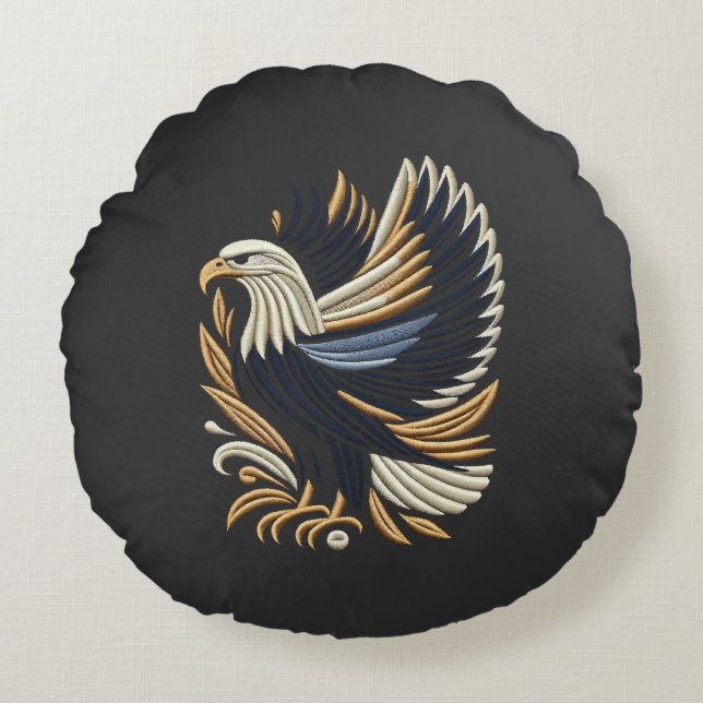 Mestetisk Eagle Embroidery Design | Bold Patriotic Rund Kudde (Framsidan)