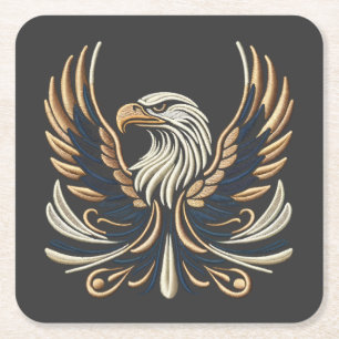 Mestetisk Eagle Embroidery Design Underlägg Papper Kvadrat