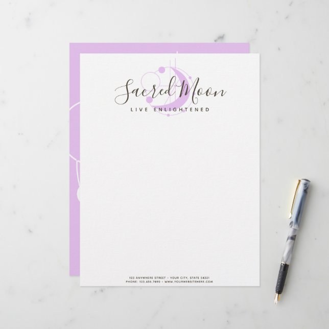 Metafysisk Geometrisk Måne Minimalistisk Lila Brevhuvud (Fram/Back In Situ)