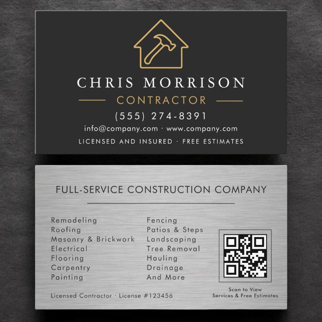 Metal Building Construction Black Gold QR Code Visitkort (Skapare uppladdad)