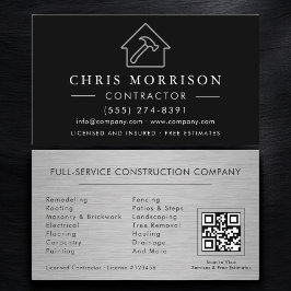 Metal Building Construction Black Silver QR Code Visitkort