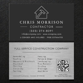 Metal Building Construction Black Silver QR Code Visitkort