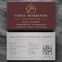 Metal Building Construction Burgundy QR Code Visitkort