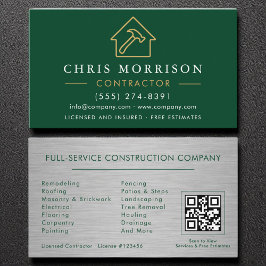 Metal Building Construction Green Gold QR Code Visitkort