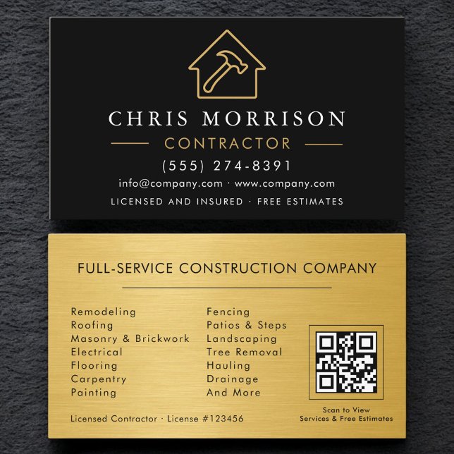Metal Building Construction QR Code Black Gold  Visitkort (Skapare uppladdad)