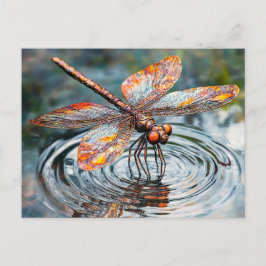Metal Dragonfly Over Water Vykort