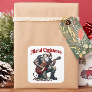Metal jul Tatuerad tomte som spelar gitarr Fyrkantigt Klistermärke