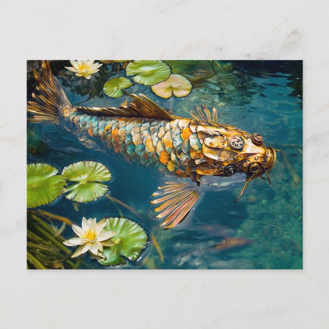 Metal Koi in Pond and water lilith Vykort (Framsida)