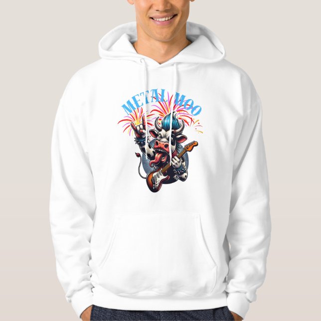     Metal Moo-d – Rockin' Cow with a Guitar Hoodie (Framsida)