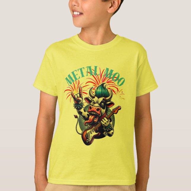     Metal Moo-d – Rockin' Cow with a Guitar T Shirt (Framsida)